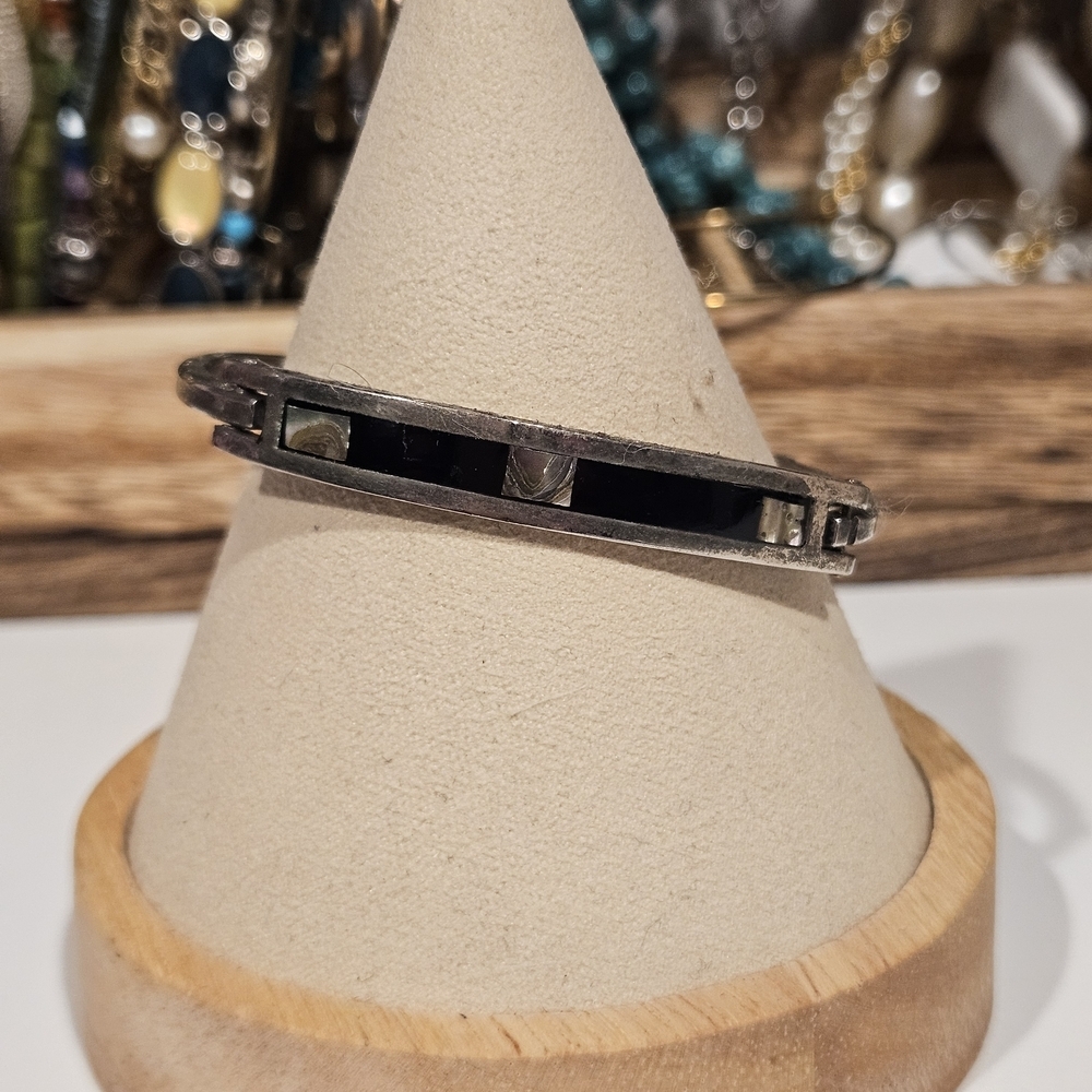 Silver Black Inlay Bracelet Women's Jewelry Vintage Y2K Bangle